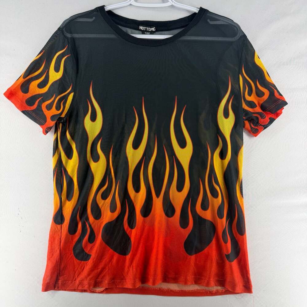 0996 Large Hot Topic Flame Print Mesh Short Sleeve T-Shirt